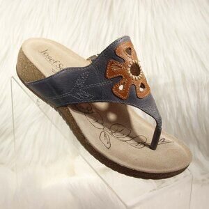 Josef Seibel Women's Leather Thong Sandals EU 37 Gray Floral Style #78809